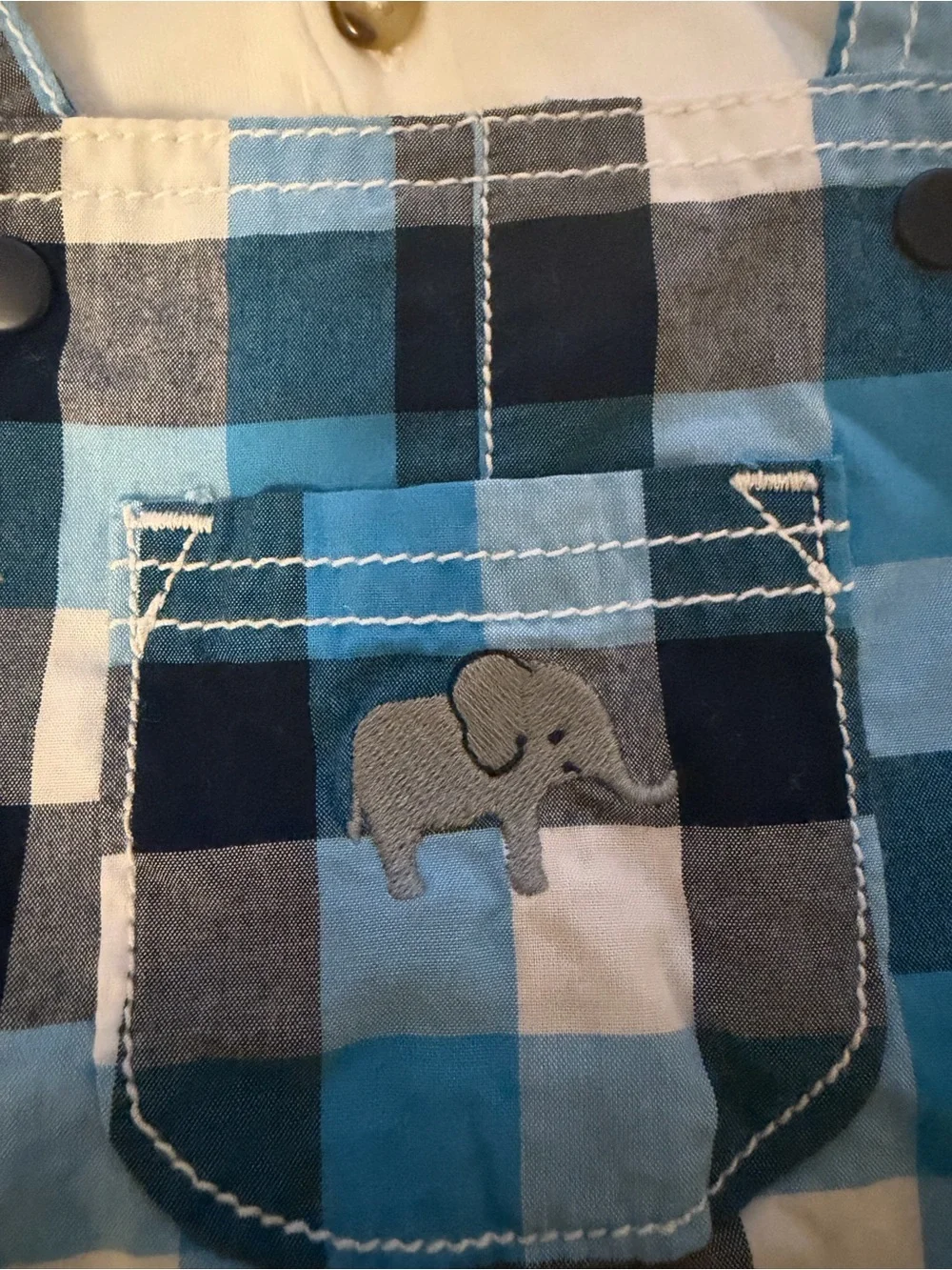 Carter's Blue Plaid Shortalls with Embroidered Elephant